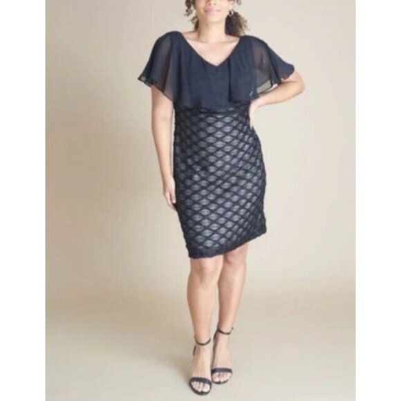 Connected Dress 14 Black Shimmer Sheath Cape Wedding Party Cruise Event NEW $99 - Picture 14 of 16